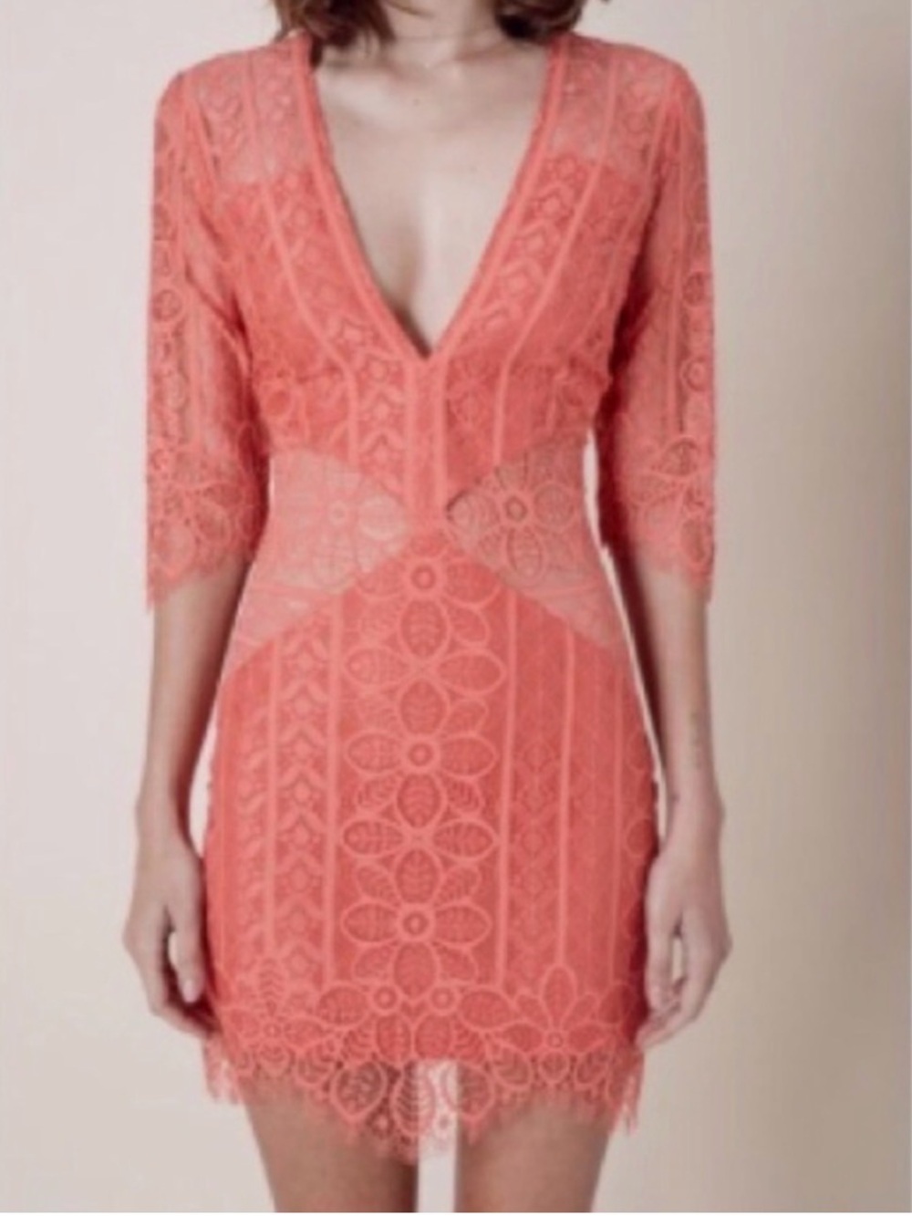 For Love and Lemons Coral Lace Cut-Out Dress